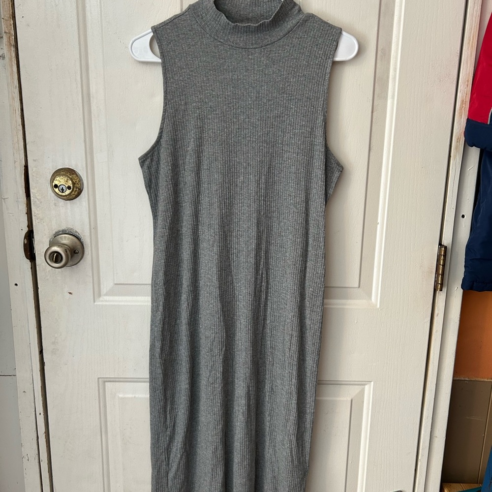 Grey H&M mock neck sleeveless ribbed dress
